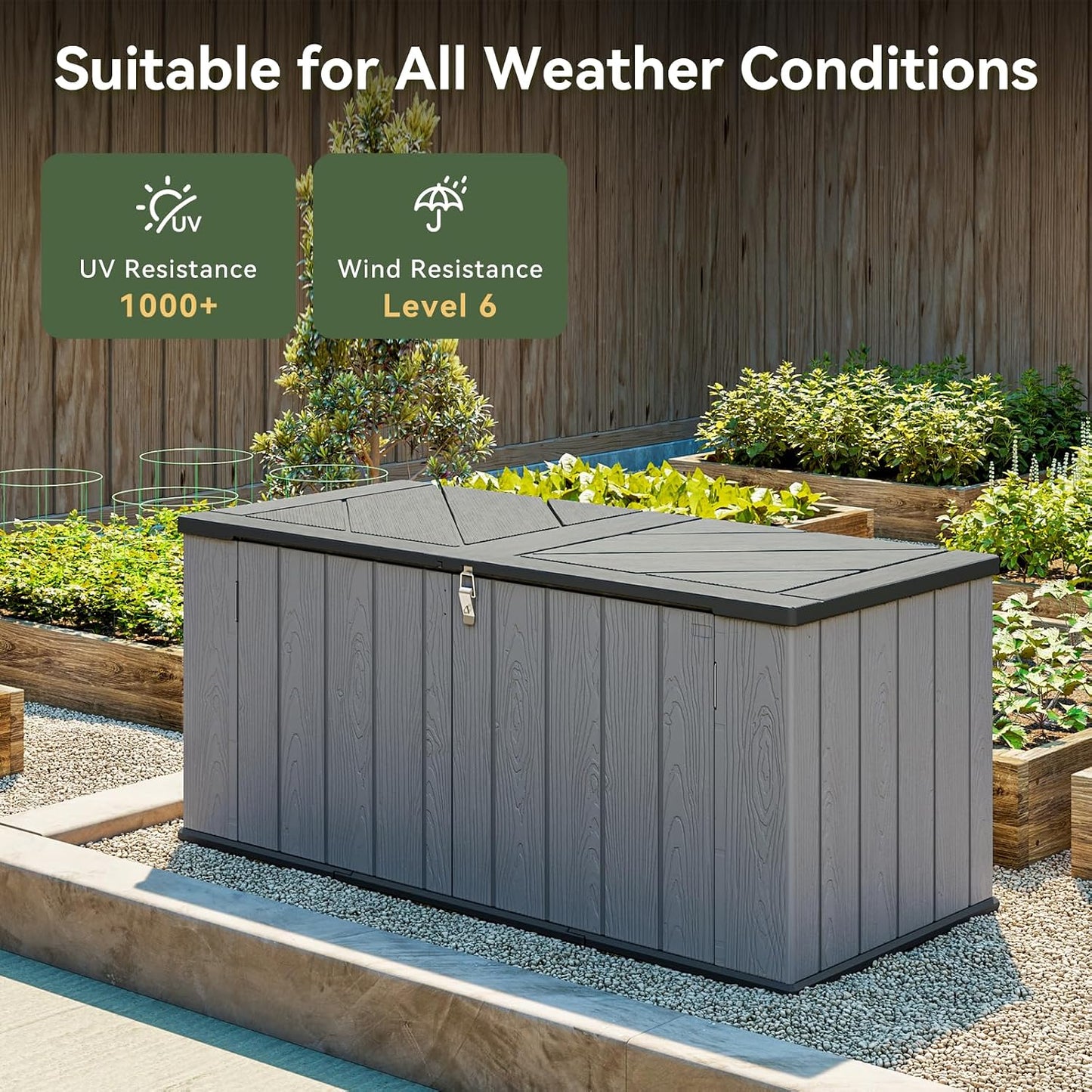 AOXUN Horizontal Storage Sheds 21 Cu.ft, HDPE Outdoor Storage Box 160 Gallon, Waterproof Lockable Resin Deck Box with Spring-Assisted Lid, Patio Storage for Garden, Pool, Cushions, Tools, White