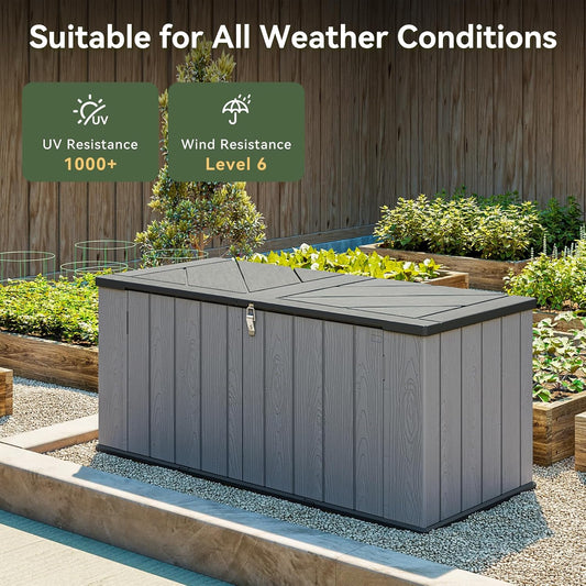 AOXUN Horizontal Storage Sheds 21 Cu.ft, HDPE Outdoor Storage Box 160 Gallon, Waterproof Lockable Resin Deck Box with Spring-Assisted Lid, Patio Storage for Garden, Pool, Cushions, Tools, White