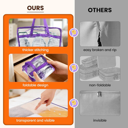 8 Pack Clear Clothes Storage Bags, Double Zipper Design 40L Underbed Moving Bags for Blankets and Clothes, Large Capacity Closet Organizers and Storage for Dormitory, Bedroom, Closet-Purple
