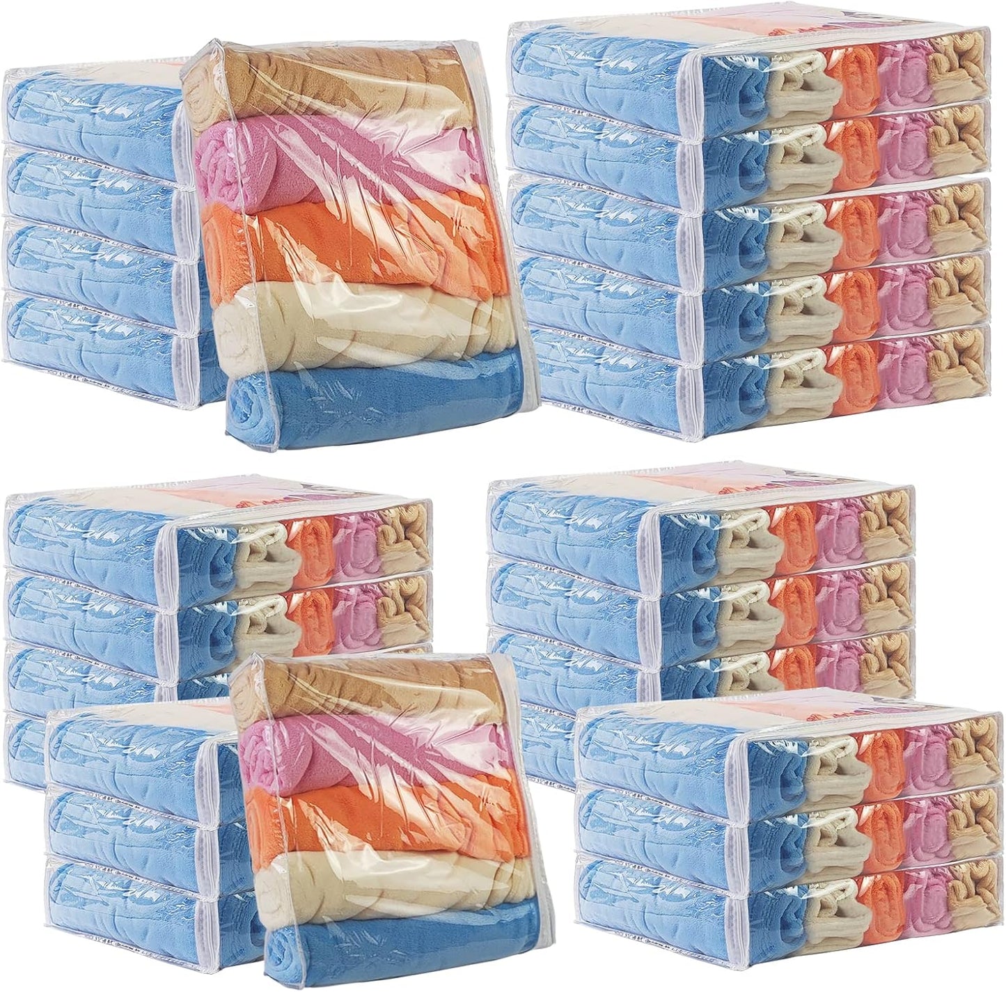 25Pcs Clear Vinyl Zippered Storage Bags - Blanket & Bed Sheet Organizer for Closet Linen & Sweater