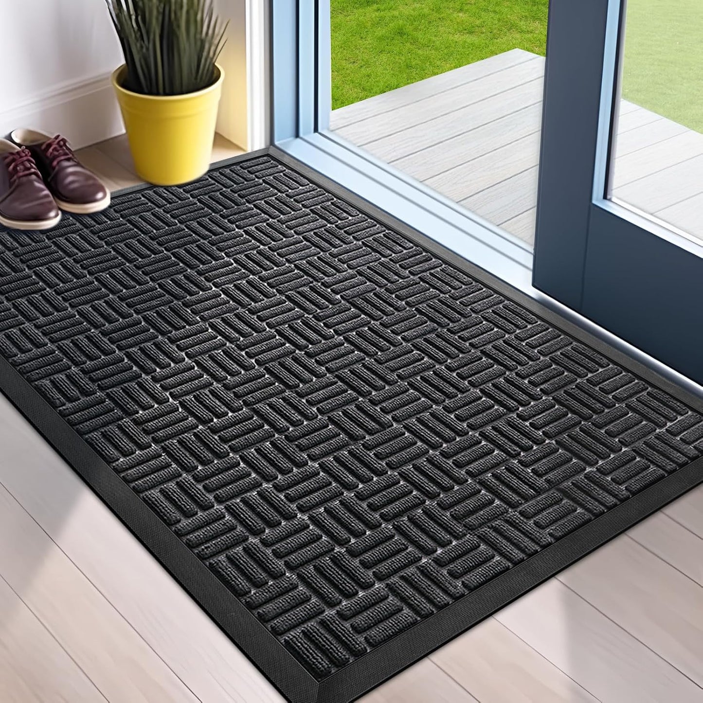 Mibao Front Door Mat, Heavy Duty Durable Welcome Mat for Outdoor Indoor, Dirt Trapper Waterproof Super Absorbent Door Mat for Entryway Outside Patio Porch, 29.5" x 17", Grey