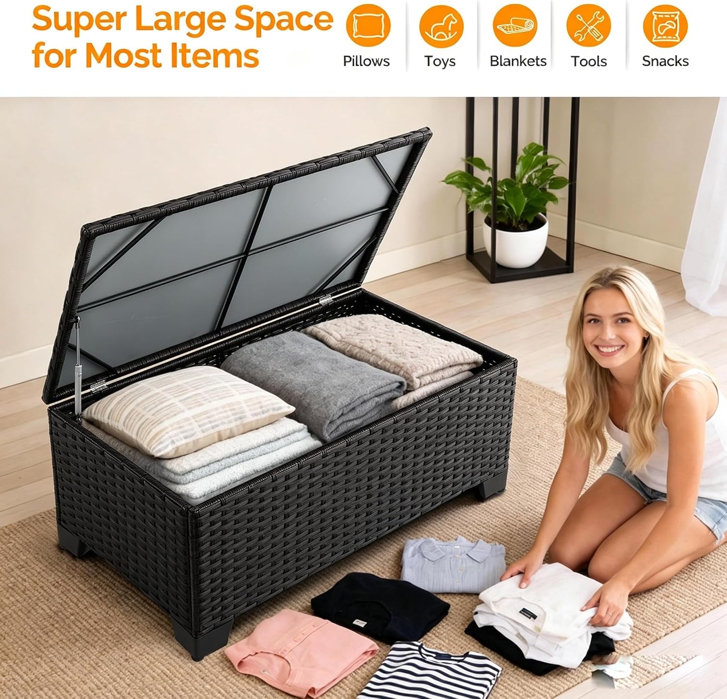 VINGLI Outdoor Storage Box, All-Weather Wicker Patio Deck Box for Garden, Backyard, Pool