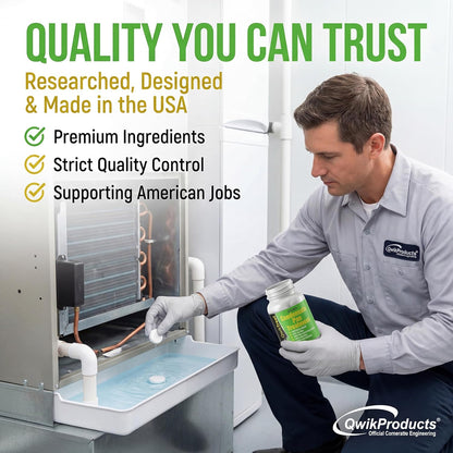 QwikTreat AC Pan Tablets & HVAC Drain Line Cleaner | Condensate Drain Pan Treatment Tabs | Remove Air Conditioner Pipe Clogs, Algae, & Control Odors for Effective Maintenance (100 Tabs)