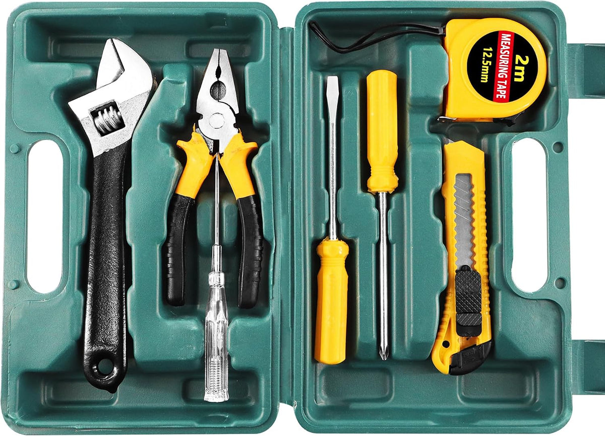 MAYWILLA 8 Piece Hand Tool Kit Basic Set,General Household Repair Small Home Tool Kit with Storage BoX for Car Maintenance,Home,DIY,Office,Garage