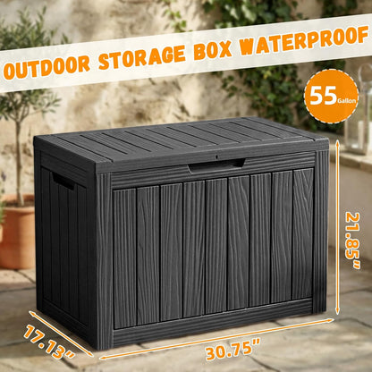 ROJIK 55Gal Outdoor Storage Box Waterproof Deck Box | Heavy-duty UV-resistant resin, space-saving for balcony/patio, stores cushions/tools/pool gear, lockable lid as table/bench