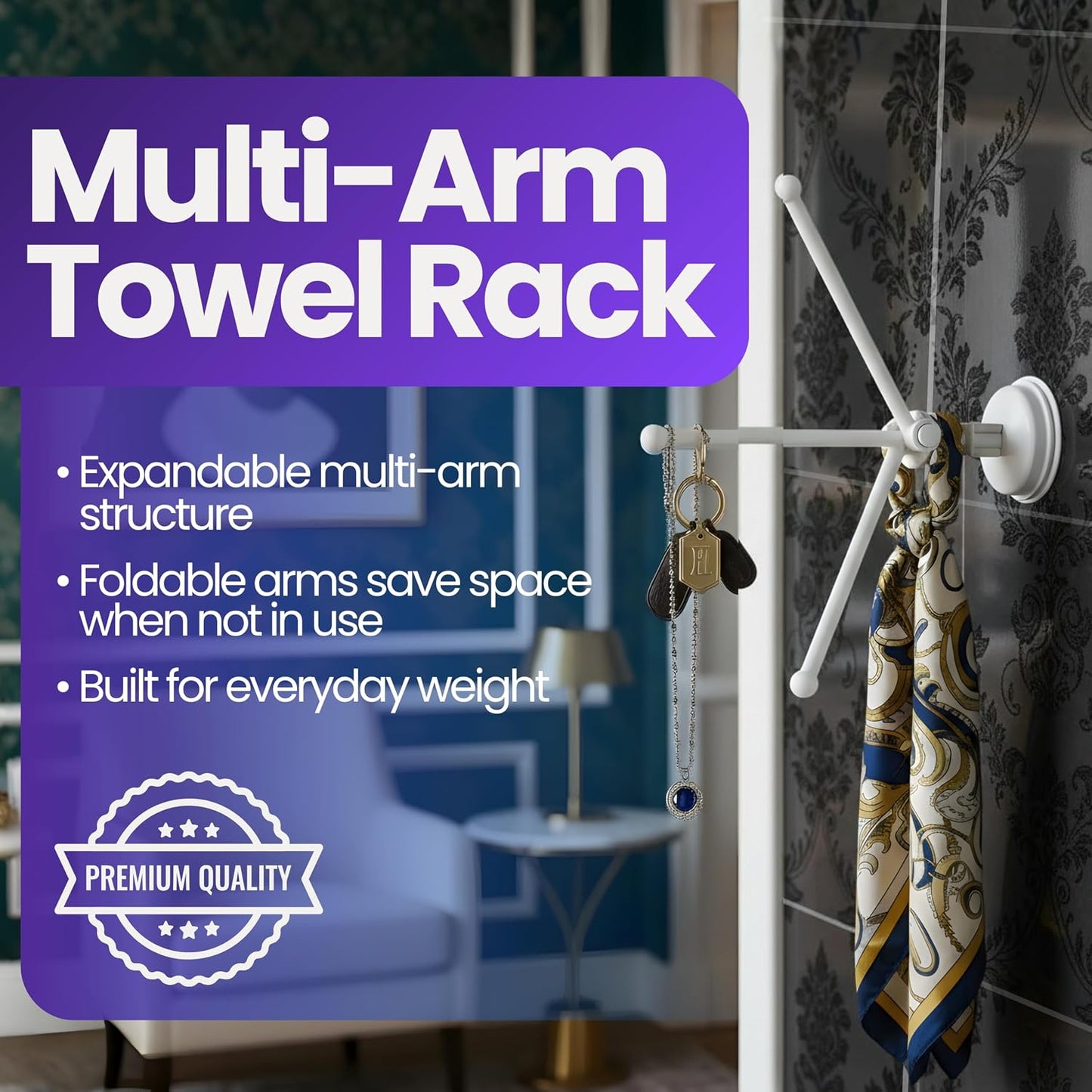 Safe-er-Grip Changing Lifestyles Drip Dry Portable Drying Rack, White with 3 Movable Arms, Swing Arm Suction Cup Towel Bar, Bath Towel Rack Hanger Towel Holder Organizer 11.5x17 Inch (Pack of 1)