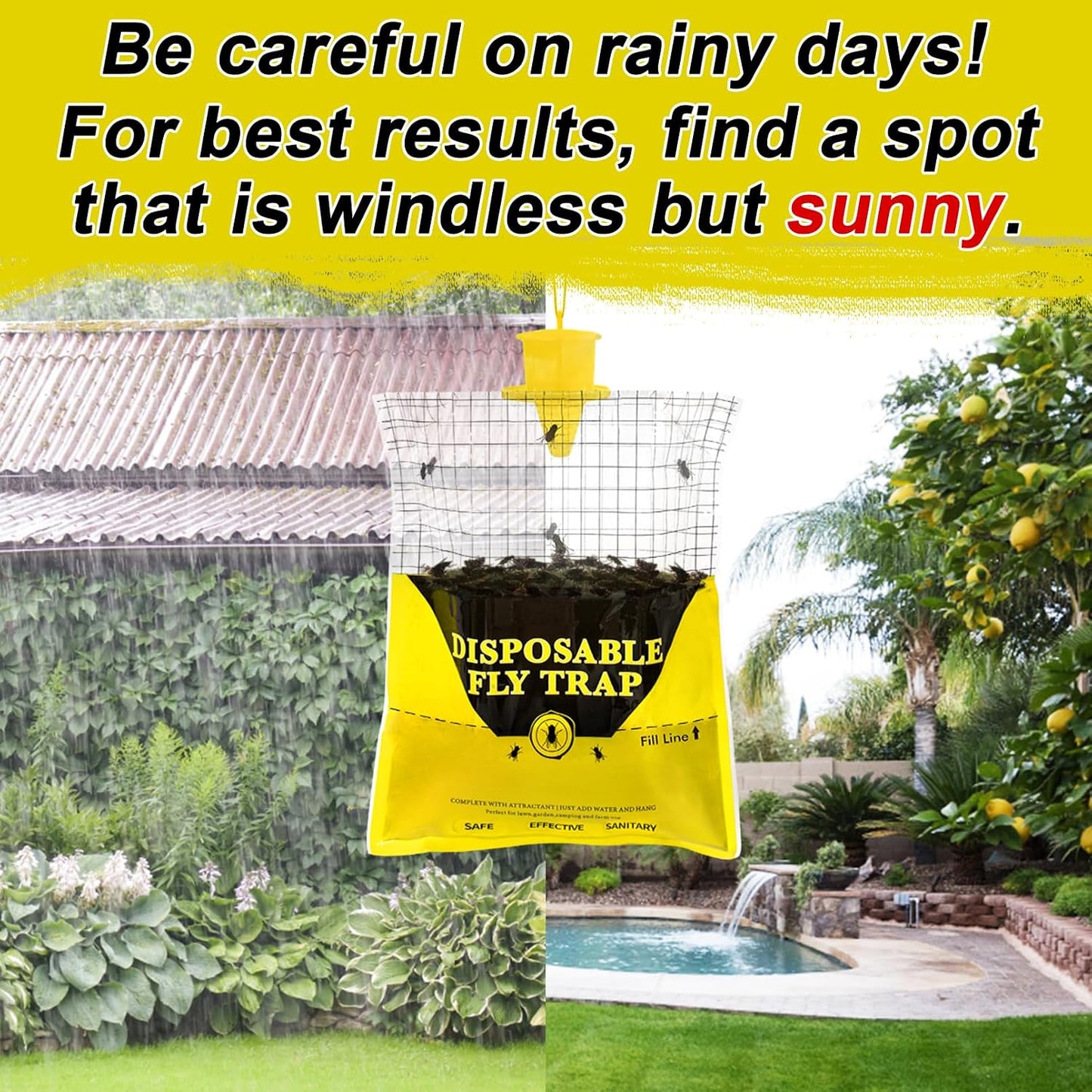Outdoor Fly Traps for Patio, 4 Pack Pre-Baited Big Fly Bags Outdoor Disposable, Hanging Fly Catcher Hunter Stable Horse Ranch Control Repellent Killer for Barn, Farm