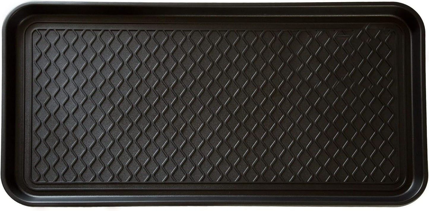 All Weather Boot Tray – Set of 2 Large Water-Resistant Plastic Utility Shoe Mat for Indoor and Outdoor Use in All Seasons by Stalwart (Black)