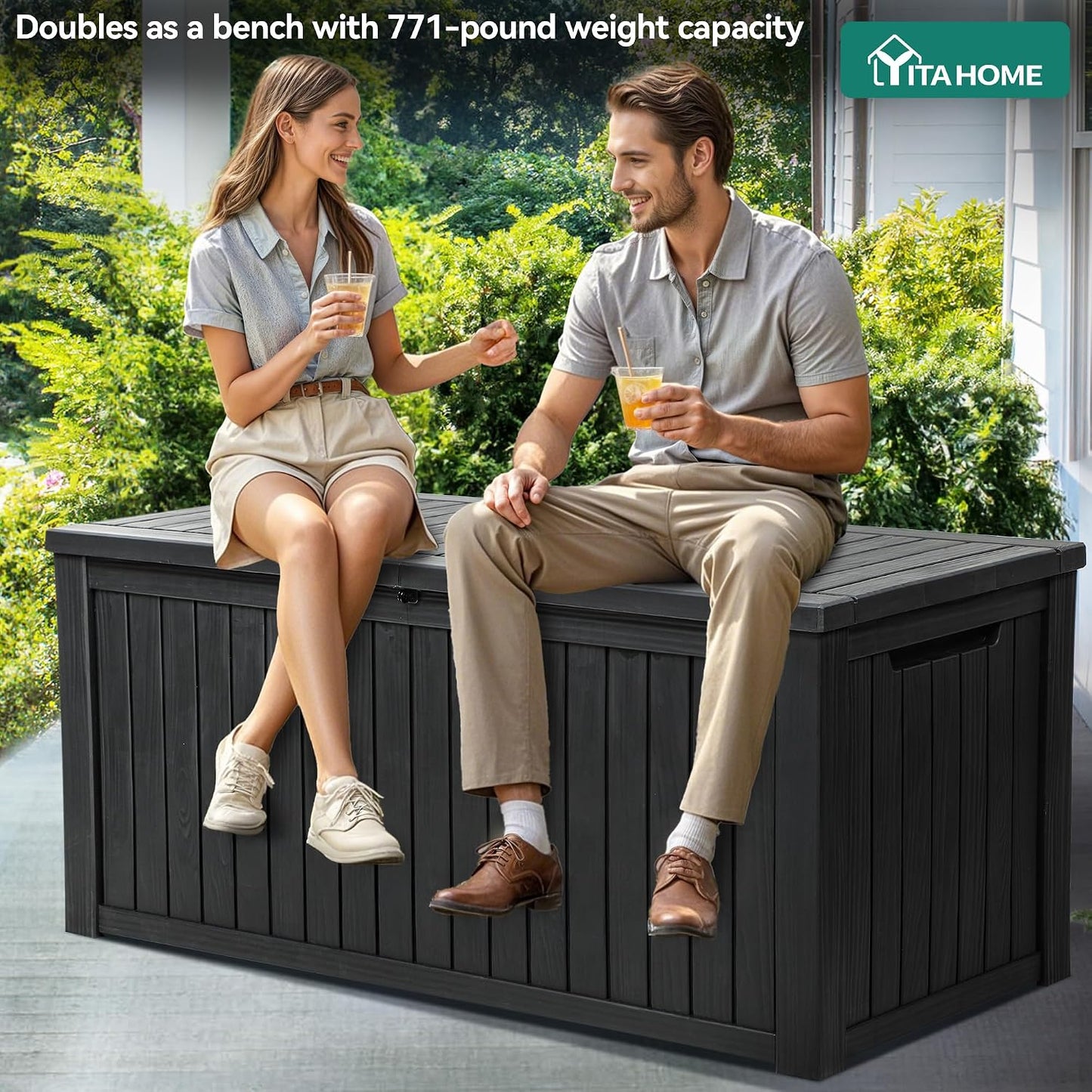 YITAHOME 31 Gallon Outdoor Storage Deck Box | Waterproof Resin Package Delivery and Storage Box with Lockable Lid for Patio Furniture Cushions, Pool Accessories, Garden