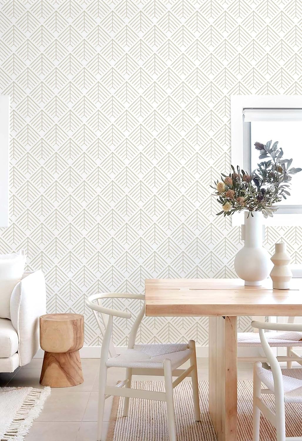 Heroad Boho Peel and Stick Wallpaper Beige Renter Friendly Wall Paper Peel and Stick Modern Contact Paper Neutral Geometric Wallpaper for Bedroom Bathroom Cabinets Decor Vinyl Waterproof 17.3"x78.7"
