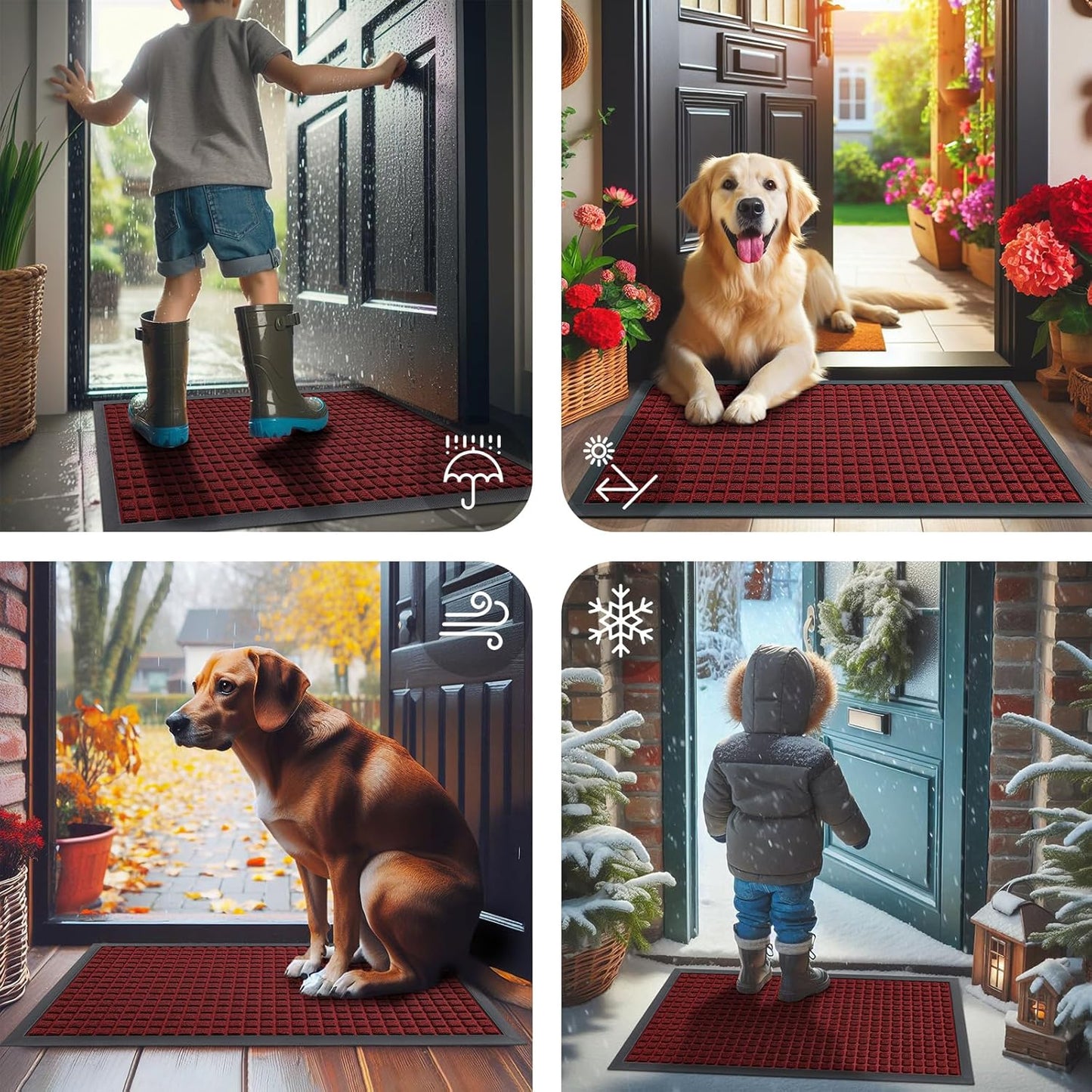 Smiry Front Door Mat Outside Entrance, Heavy Duty Natural Rubber Doormat, Non Slip, Trap Dirt and Moisture, Easy Clean, Low Profile Welcome Floor Mats for Indoor Outdoor Entry, 29.5x17 Inch, Black