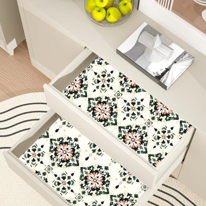 BOKEBEVE Leaves Contact Paper Floral Wallpaper Stick and Peel Boho Damask Wall Paper for Liner Drawer Cabinet Backsplash Renter Friendly Waterproof 17.5 x 118In
