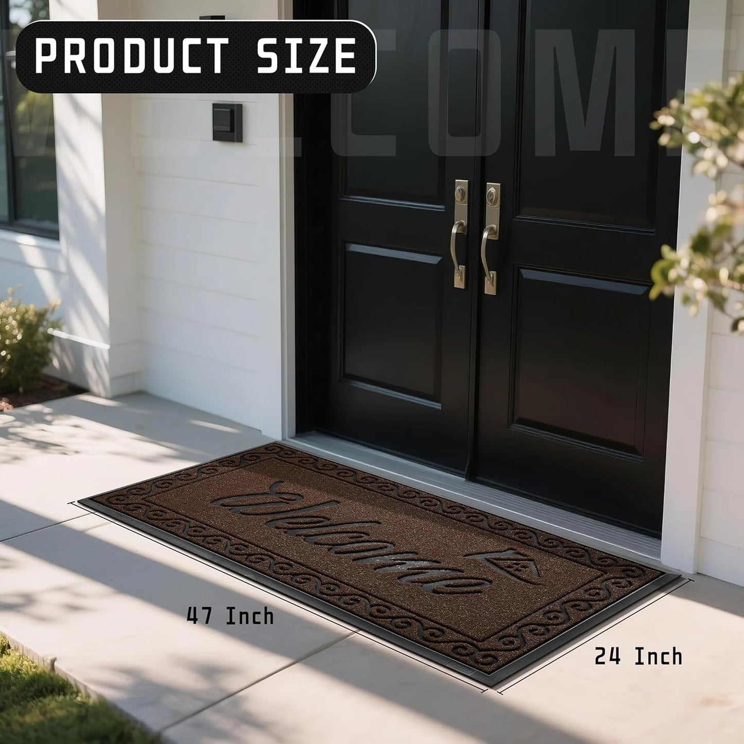 Yimobra Welcome Mat, Heavy Duty Sturdy Door Mats for Home Entrance Outdoor Indoor, Front Doormat for Outside Patio Floor Entry Porch Garage Office, Waterproof, Low Profile, 29.5x17, Black Grey