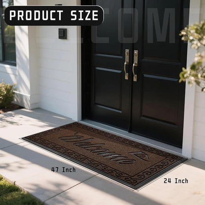 Yimobra Welcome Mat, Heavy Duty Sturdy Door Mats for Home Entrance Outdoor Indoor, Front Doormat for Outside Patio Floor Entry Porch Garage Office, Waterproof, Low Profile, 29.5x17, Black Grey
