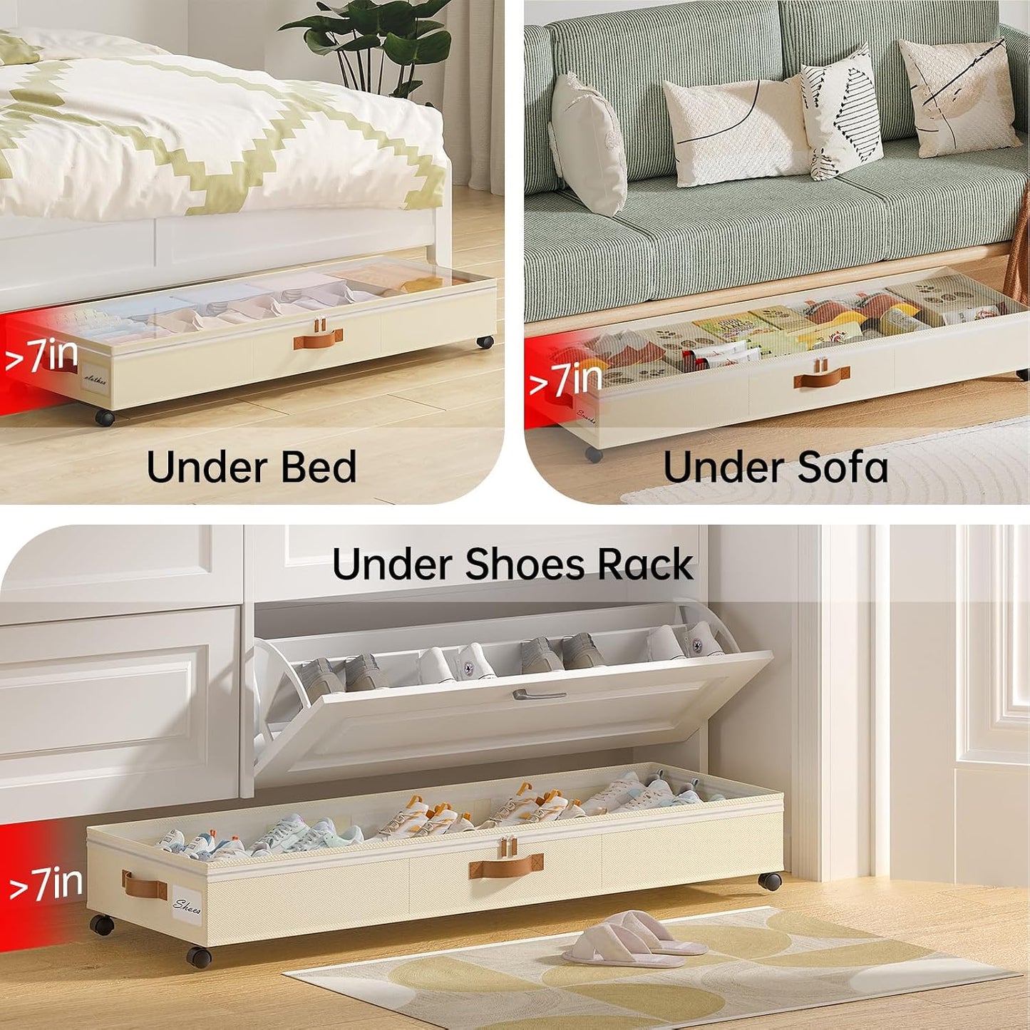 Yecaye Under Bed Storage with Wheels, 2 Pack Under Bed Storage Containers with Adjustable Dividers & Clear Lid, Rolling Underbed Organizer Bins Drawer for Clothes, Shoes, Blankets(30.3 x 16 x 6.7in)