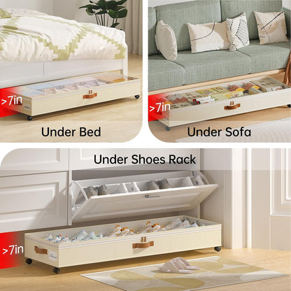 Yecaye Under Bed Storage with Wheels, 2 Pack Under Bed Storage Containers with Adjustable Dividers & Clear Lid, Rolling Underbed Organizer Bins Drawer for Clothes, Shoes, Blankets(30.3 x 16 x 6.7in)
