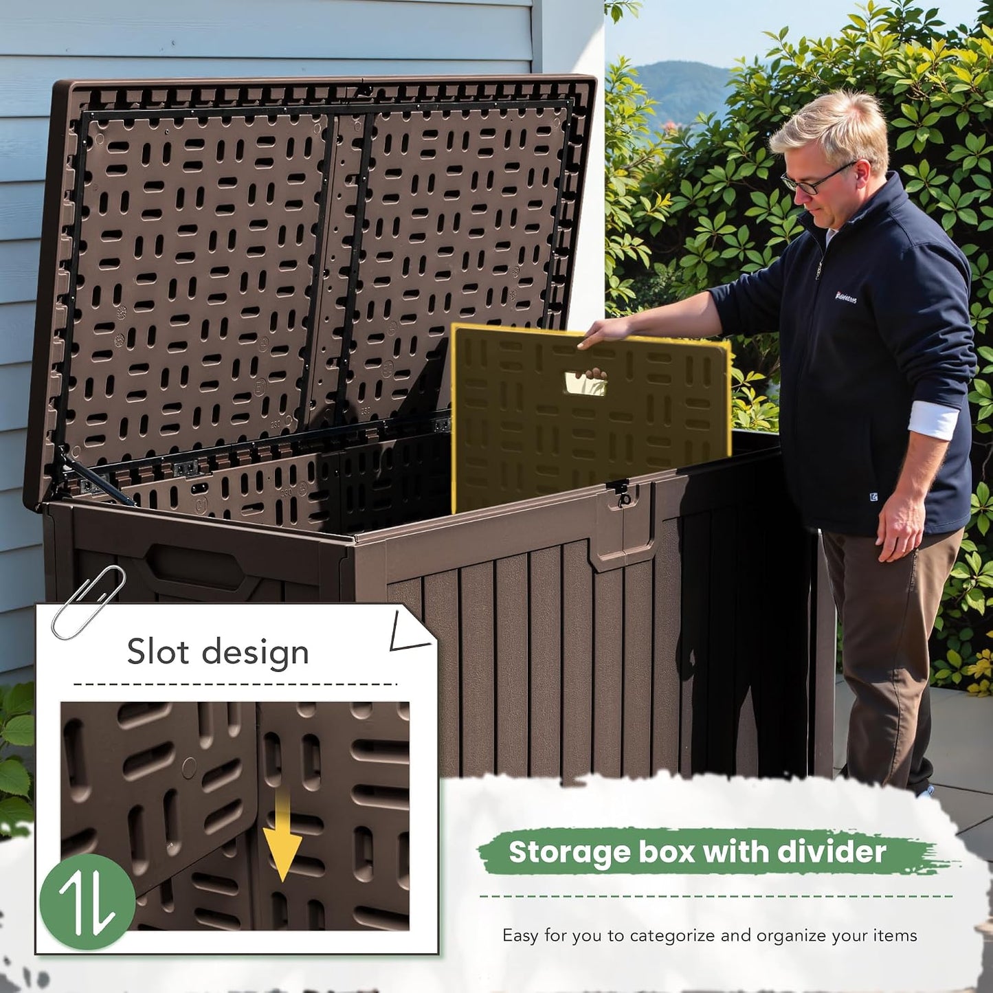 Greesum Outdoor Storage Box 31 Gallon Storage Box with Lid for Patio Furniture, Garden Tools, Pool Supplies, Waterproof and UV Resistant, Lockable, Dark Black