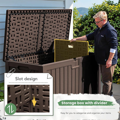 Greesum Outdoor Storage Box 31 Gallon Storage Box with Lid for Patio Furniture, Garden Tools, Pool Supplies, Waterproof and UV Resistant, Lockable, Dark Black