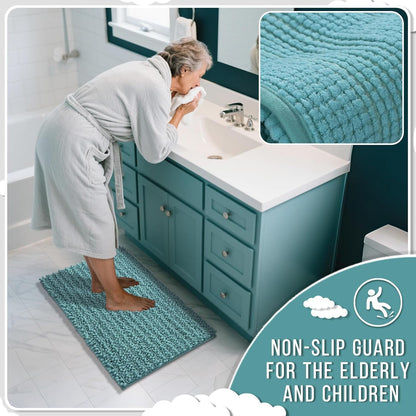 Yimobra Bathroom Rugs Non Slip Washable - Ultra Soft Absorbent Chenille Bath Mat, Quick Dry Shaggy Floor Carpet for Tub Shower, Gray Home Decor Accessories, 24x17 Inch