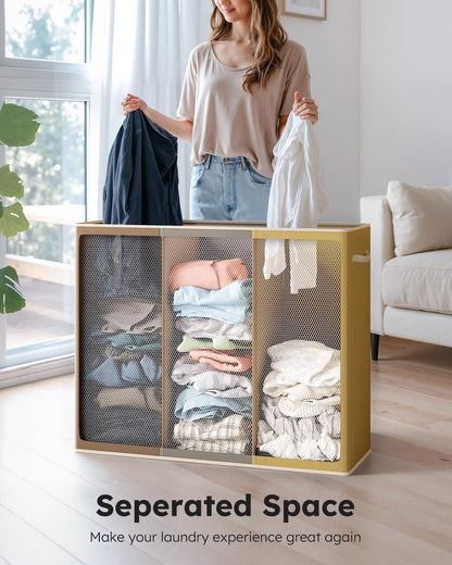 SOLEDI 180L Laundry Hamper 3 Section, Extra Large Laundry Hamper with Lid, Dirty Clothes Hamper with Sturdy Handle, Large Laundry Basket Organizer for Laundry Room, Bedroom, Hampers for Laundry