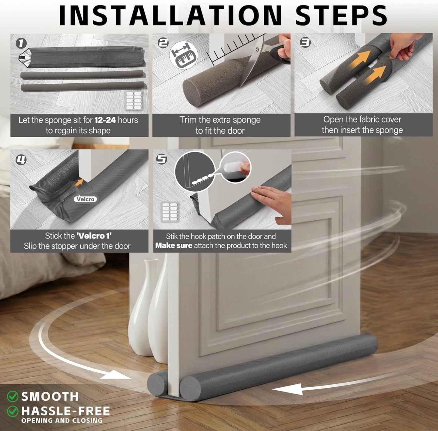 MAXTID Under Door Draft Stopper for Bottom of Doors 38" Black Door Blocker Noise ReducerLight Cold Air Guard Breeze Sound Proof Door Sweep Weather Stripping Door Seal Insulation Strip Gap Filler