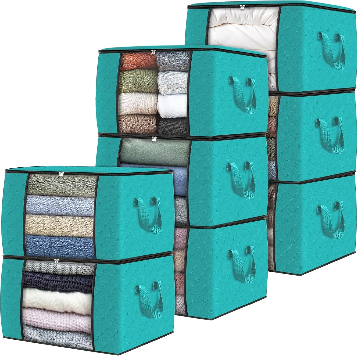 Fab totes 6 Pack Storage Bags for Clothes and Blanket, Foldable Closet Organizers and Storage with Zippers, Clear Window and Handles, Fabric Storage Bins for Sweater, Comforter, Bedding,Linen Sheets