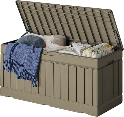 32 Gallon Deck Box Outdoor Indoor Waterproof Storage Box for Patio Furniture, Pool Accessories, Garden Tools, and Cushion Storage, Black