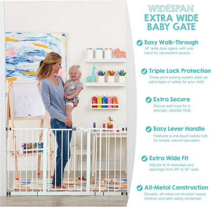 Regalo Safety 29-38.5" Baby Gate for Doorways & Bottom of Stairs, Pressure Mounted Baby Gate with Door for Babies, Toddlers & Pets, Tested & Safe for 30 Years, American Designed, American Owned, White