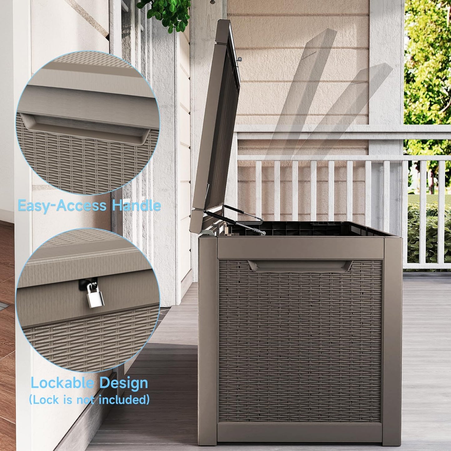 320 Gallon Outdoor Storage Box,Large Waterproof UV Resistant Deck Box,Lockable Storage Container for Patio Furniture Cushions Garden Tools and Pool Accessories(Black)