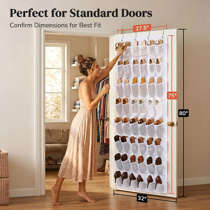 48 Pockets Over the Door Shoe Organizer, Large Mesh Hanging Shoe Rack, 6-Column Heavy Duty Shoe Storage for Sneakers and Heels, Behind Door Holder for Entryway Bedroom Dorm College, Black