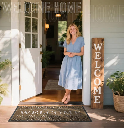 Yimobra Welcome Mat Outdoor Indoor, All-Weather Waterproof Front Door Mat Outside Entrance, Non-Slip Low Profile Porch Patio Doormat, 29.5x17, Black