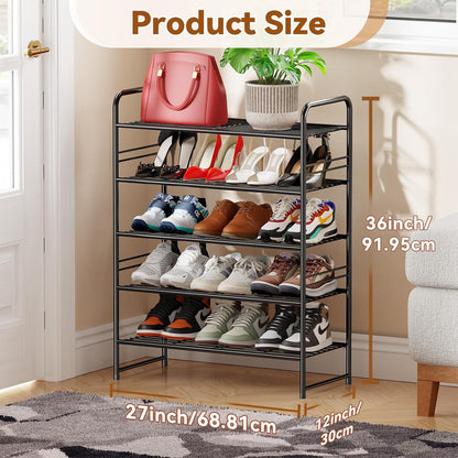 Simple Shoe Rack 2 Tier 27 Inch Wide, Heavy Duty Metal Closet Shoe Organizer Shelf for Entryway, Front Door, Black