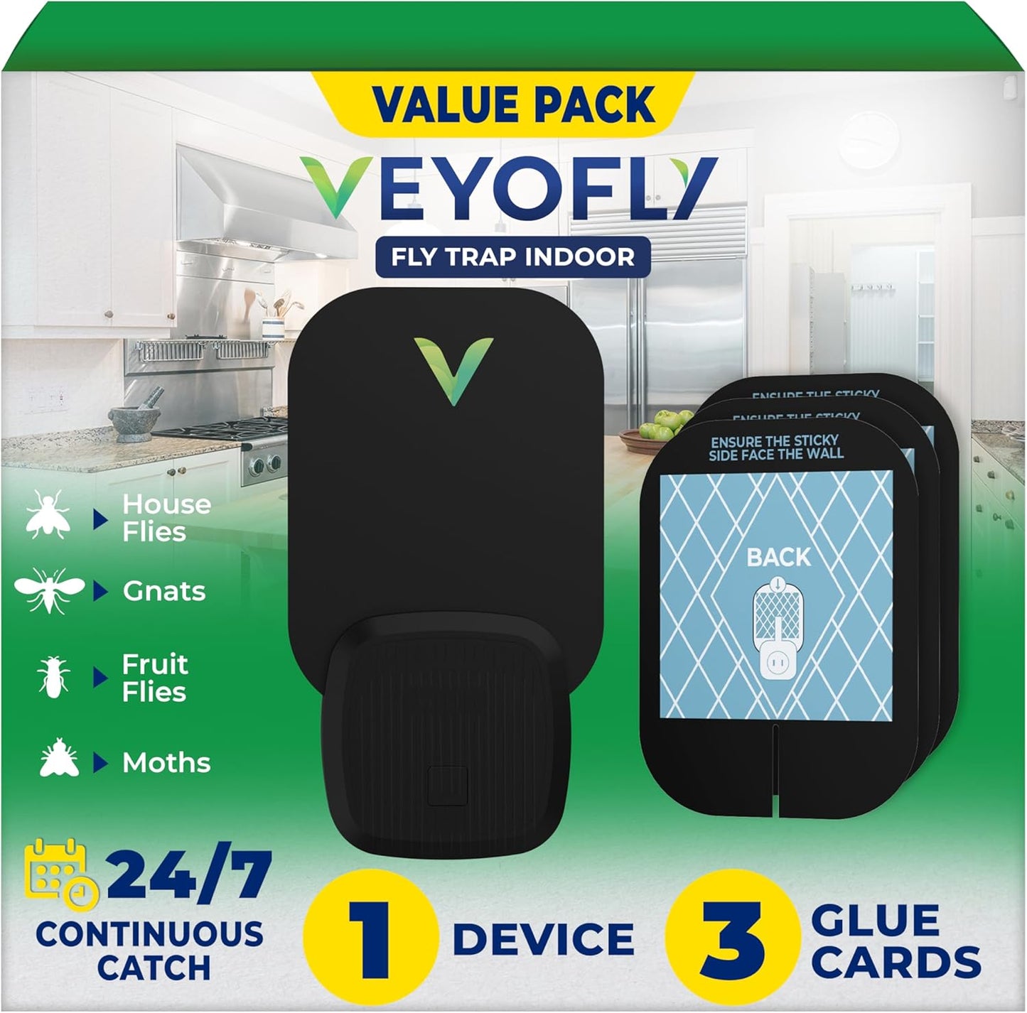 VEYOFLY Fruit Fly Traps for Indoors (2 Device + 4 Refills), Gnat Trap Indoor Plug in, Bug Traps, Flying Insect Trap, Gnat Traps for House Indoor, Fly Trap Indoor for Home Bug Light, Gnats Catcher