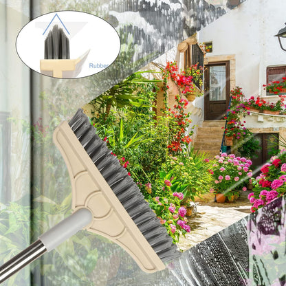 2 in 1 Cleaning Floor Scrub Brush Floor Brush Scrubber New Upgraded 53.5" Long Handle Grout Brush Scrape V-Shape Stiff Bristle Cleaning Brush with Squeegee 120°Rotating Tile Brush for Bathroom