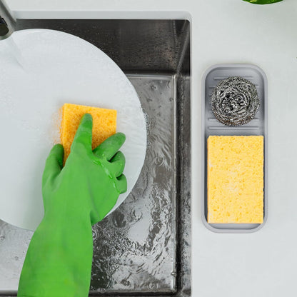 Zulay Kitchen (9x3.5in) Sponge Holder for Kitchen Sink - Flexible Heavy-Duty Multipurpose Sink Caddy - Counter Organizer for Kitchen, Bathroom, Makeup, Trinkets & More! (Grey)