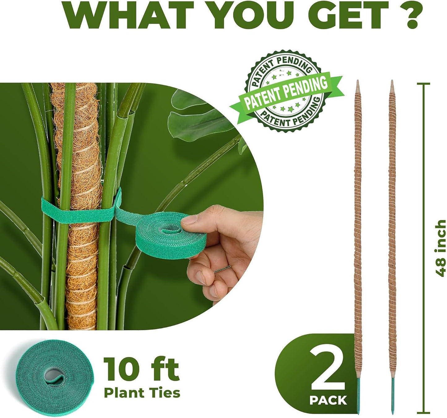 2 Pack 28 Inch Bendable Moss Pole Monstera Plant Support Stakes for Indoor Plants - Tall Moss Stick Trellis for Potted Climbers - Stem Support Accessories for Climbing Houseplants