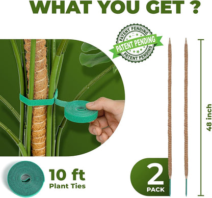 2 Pack 28 Inch Bendable Moss Pole Monstera Plant Support Stakes for Indoor Plants - Tall Moss Stick Trellis for Potted Climbers - Stem Support Accessories for Climbing Houseplants