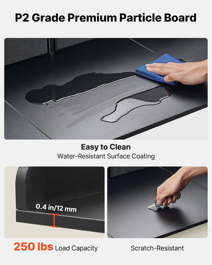 VEVOR Washer Dryer Countertop with 2-Tier Shelf, 54" x 27" Wooden Washer and Dryer Countertop with Anti-Slip Pads, Water-Resistant Laundry Topper Cover for Laundry Room Organization and Storage, Black
