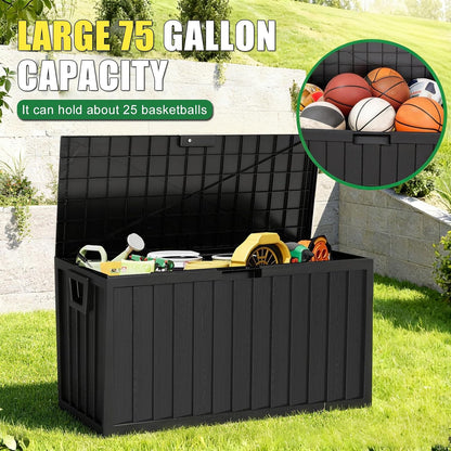 35 Gallon Deck Box, Lockable Waterproof Resin Storage Box for Patio, Indoor & Outdoor Use, for Cushions, Accessories, Package Delivery & Garden Tools,Beige