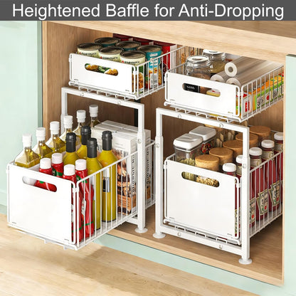 Under Sink Organizer, 2-Tier Multi-Use Kitchen and Bathroom Organizers and Storage, Slide Out Thickened Metal Under The Sink Organizer for Kitchen Bathroom Pantry (Style A White, 1 Pack)