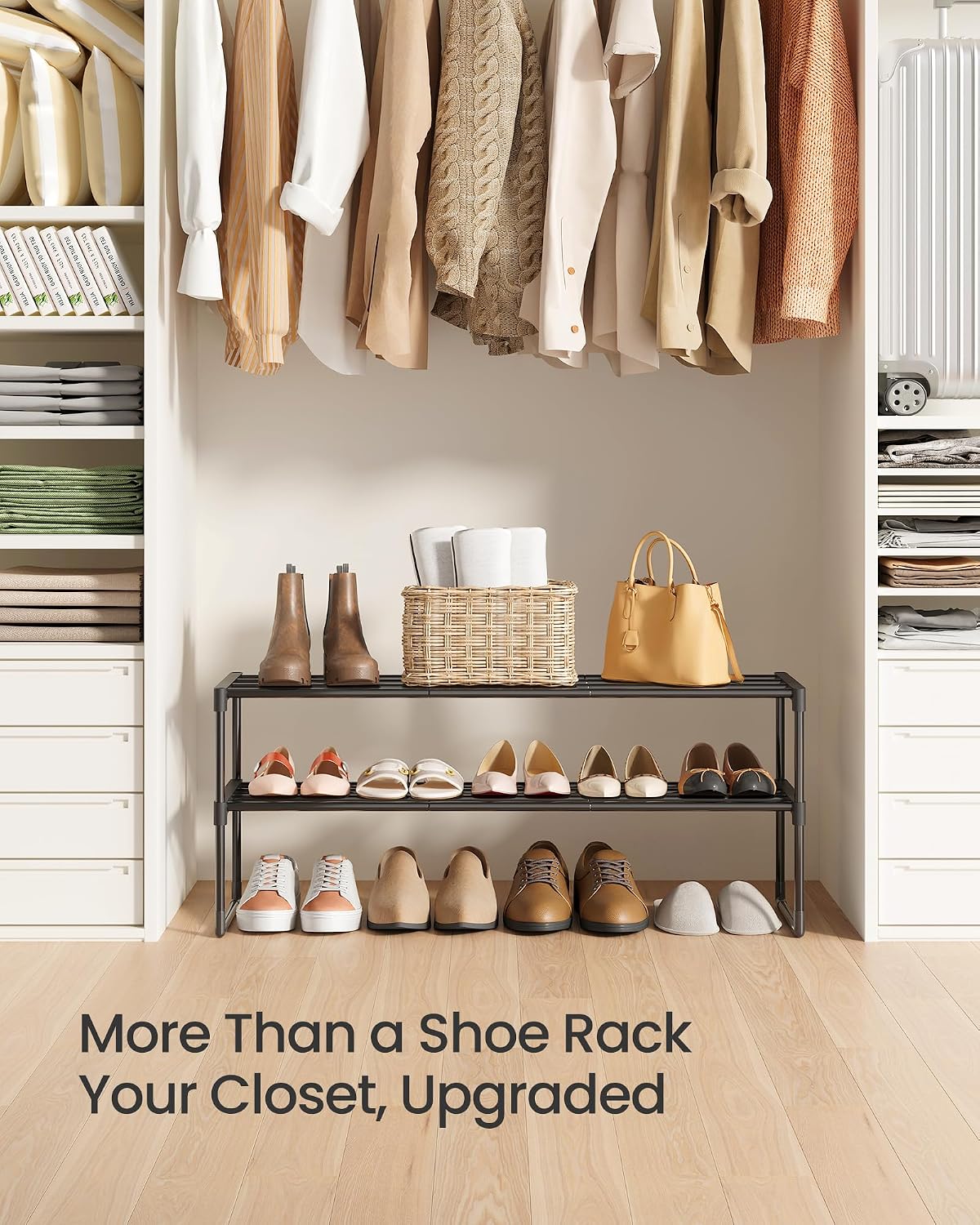 SONGMICS Shoe Rack, 6-Tier Shoe Organizer, Metal Storage Shelf, Upright or Upside Down, for 24-30 Pairs, Stackable, for Entryway, 11.8 x 36.2 x 42.7 Inches, Black ULSA306BH01