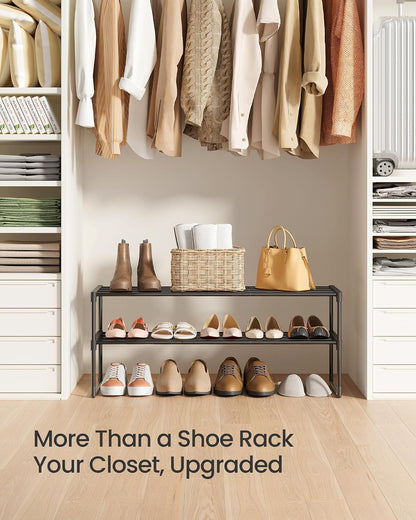 SONGMICS Shoe Rack, 6-Tier Shoe Organizer, Metal Storage Shelf, Upright or Upside Down, for 24-30 Pairs, Stackable, for Entryway, 11.8 x 36.2 x 42.7 Inches, Black ULSA306BH01