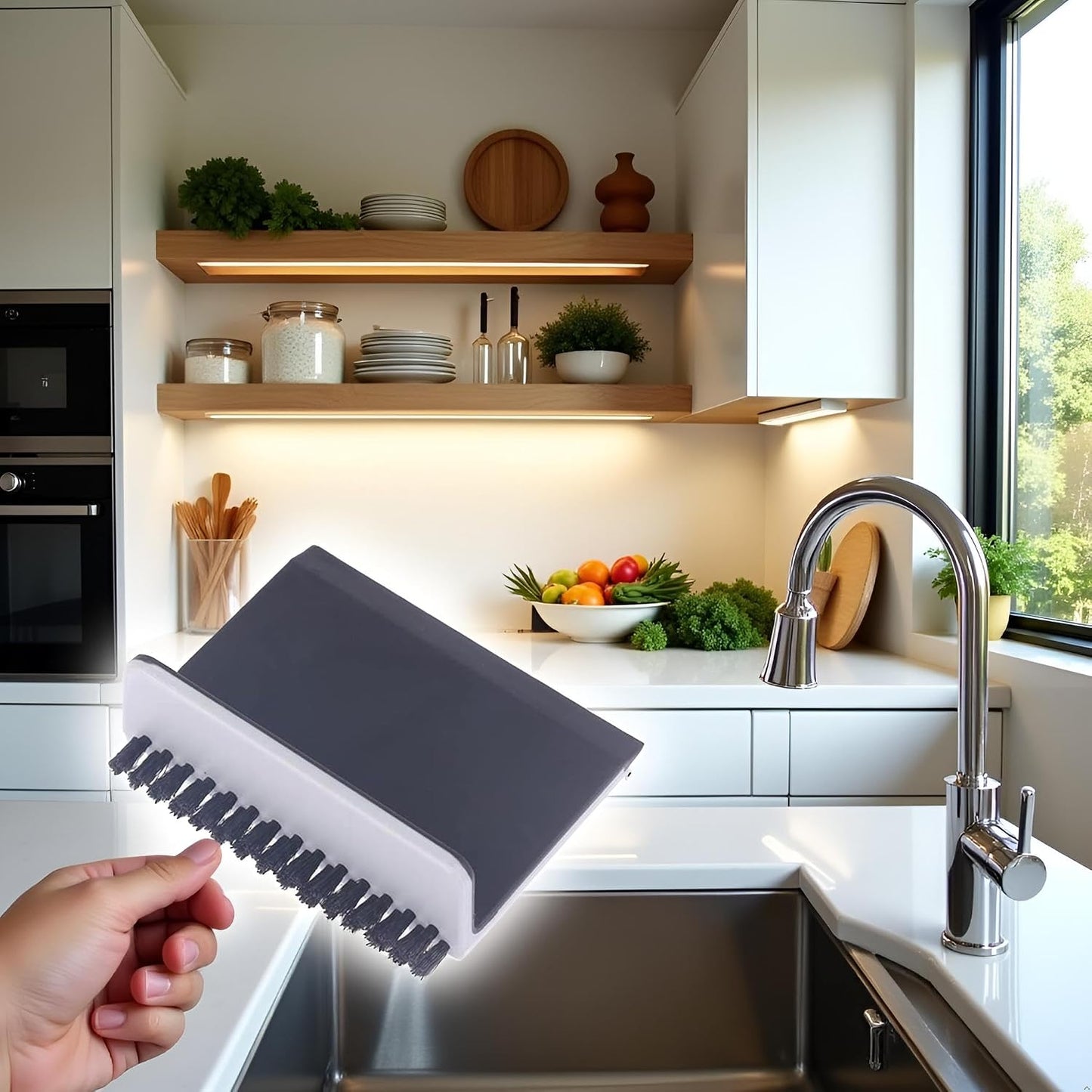 Black Kitchen Sink Squeegee Cleaner Countertop Brush Wiper Vegetable Cleaning Brush Wiper Home Kitchen Tool Accessories Fruit and Vegetable, Cleaning Brushes