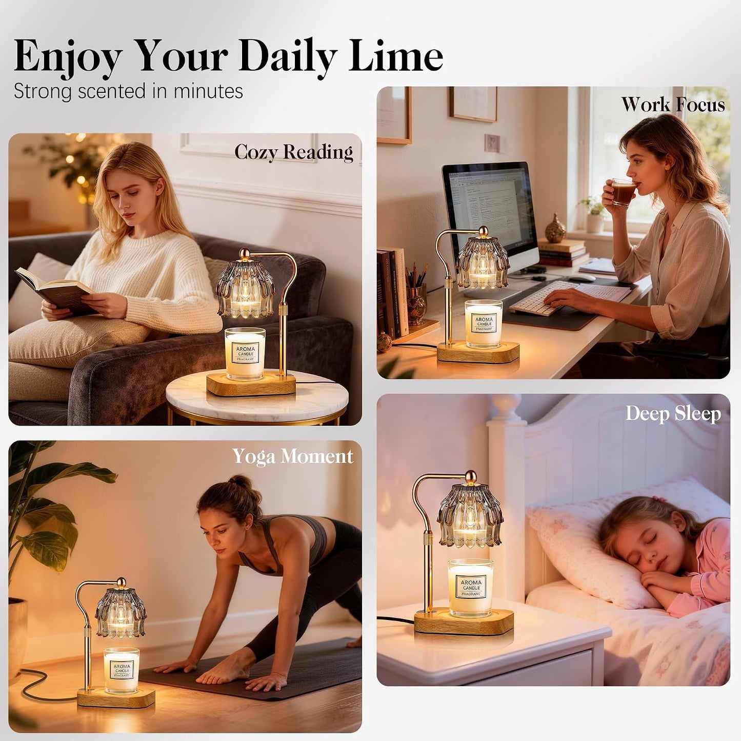 Candle Warmer Lamp with Timer Dimmer, Modern Wax Warmer for Scented Wax Jar Candle Warmer with 2 Bulbs, Adjustable Height Glass Lamp for Gifts for Women, Home Decor, Gold Amber