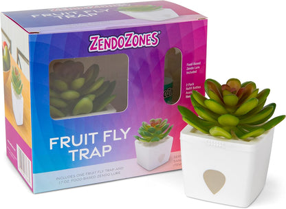 ZendoZones Succulent Fruit Fly Trap – Dark Green Design with White Base – Eco-Friendly Indoor Fruit Fly Control – Easy-to-Use Decorative Trap