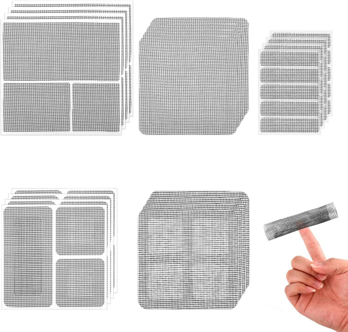 20PCS Window Screen Repair Patches Kit, Self Adhesive Screen Door Mesh Repair Fiberglass Window Repair Kit for Repairing Screen Windows Doors Tents Nets, (Gray, 5 Styles)