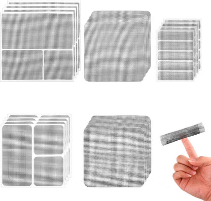 20PCS Window Screen Repair Patches Kit, Self Adhesive Screen Door Mesh Repair Fiberglass Window Repair Kit for Repairing Screen Windows Doors Tents Nets, (Gray, 5 Styles)