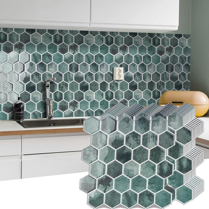 10-Sheet Hexagon Peel and Stick Backsplash for Kitchen, New Upgrade Premium Extra Thicker Design 3D Self Adhesive Wall Tiles, Large Stick on Tiles for Kitchen and Bathroom (12" x 12")