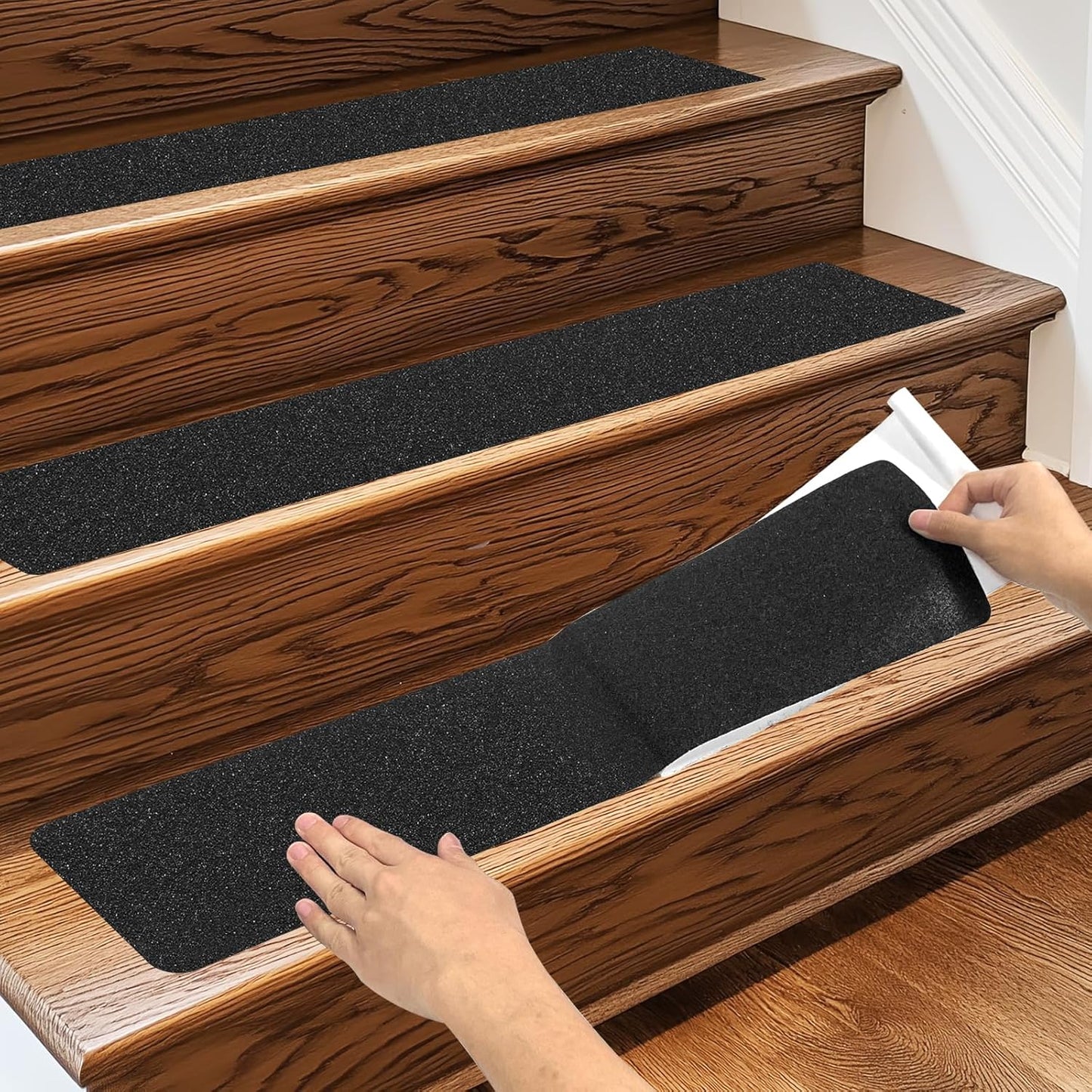 3 Pack Large 6 Inch x 24 Inch Non Slip Stair Treads Black High Traction Adhesive Pre-Cut Safety Tape Tread Prevents Slips and Falls Outdoor