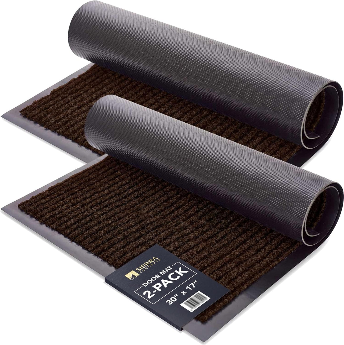 Sierra Concepts Front Door Mat Welcome Floor Mats - Entryway Indoor Outdoor Entrance Doormat, Patio, Porch, Muddy Shoe, Inside Outside Low Profile, 30x17 inches, 2-Pack Gray